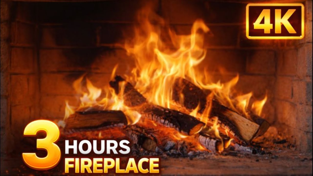 Fireplace 3 Hours | Realistic 4K Fire 🔥 Cozy Background for Sleep & Relax