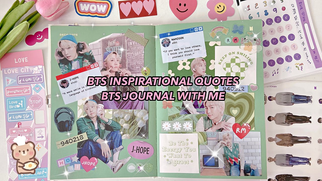 BTS Journal with me 🤍 Let’s play with BTS deco kit 🌿 BTS inspirational quotes 😽