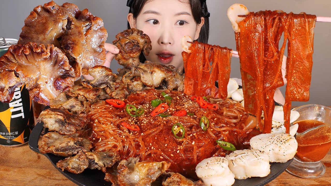 당면 왕창 먹고픈 날🔥 도래창구이 관자버터구이 매운당면볶이 Pork Intestines & Spicy noodles & scallop [eating show] mukbang