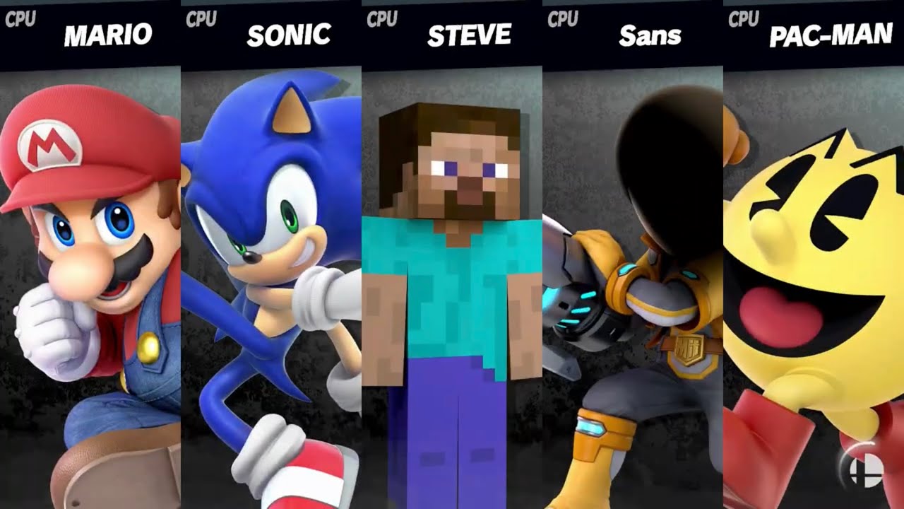 Super Smash Bros. Ultimate - Mario vs Sonic vs Steve vs Sans vs Pac-Man