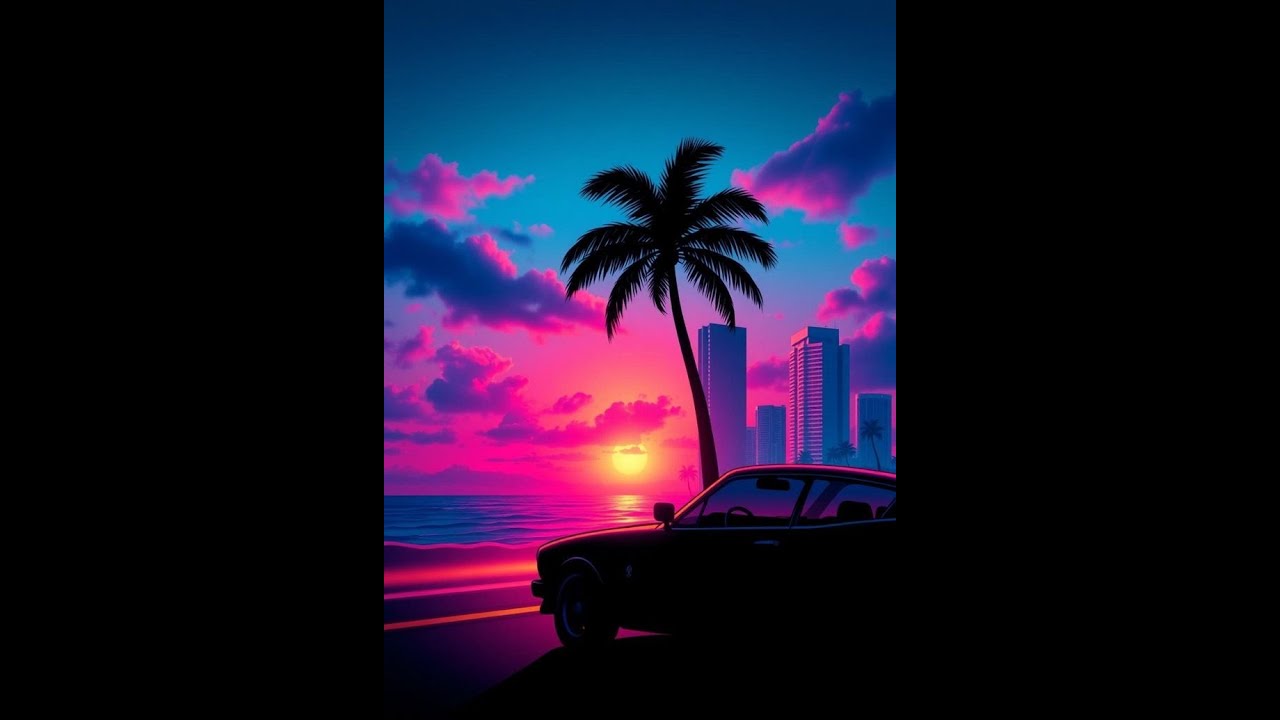Retrowave Vaporwave Sinthwave 80-s night Miami