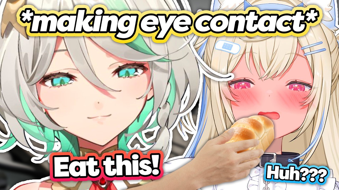 Cecilia straddled Mococo then force-fed Fuwawa while keeping eye contact with her the whole time