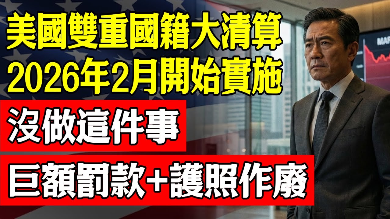 美國雙重國籍大清算！2026年2月開始實施，沒做這件事，巨額罰款+護照作廢！！#雙重國籍 #美國移民政策 #海外資產申報 #FBAR #肥貓法案 #海關嚴查 #綠卡跑卡族 #放棄美國國籍 #百歲新知
