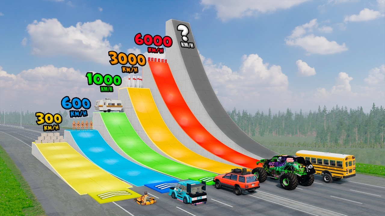 Which Car Will Fly Further, Overcoming Jumps With Boosters And Obstacles?