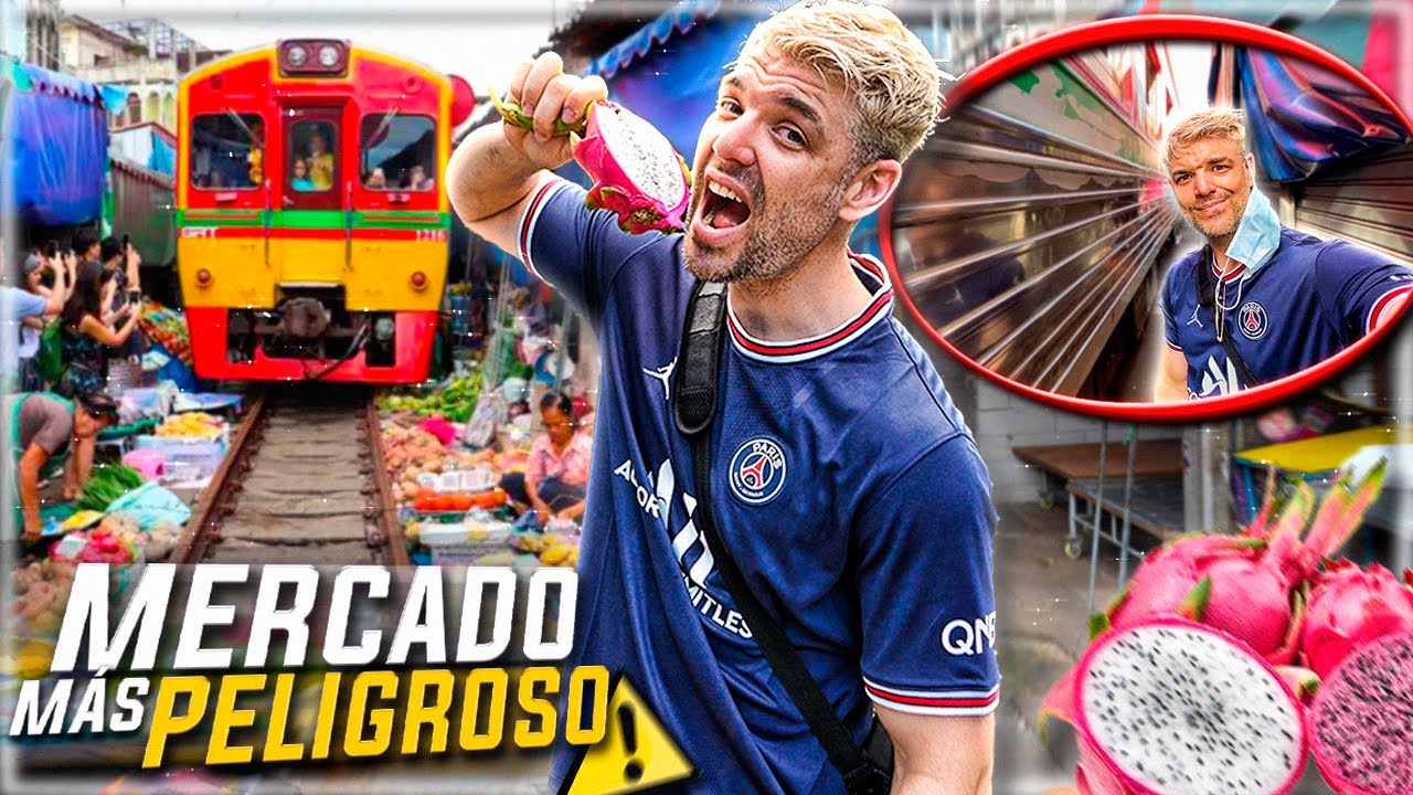 EL PELIGROSO MERCADO SOBRE LA VÍA DEL TREN EN TAILANDIA! 🍜 *ASÍ ES SU COMIDA* SURREALISTA!