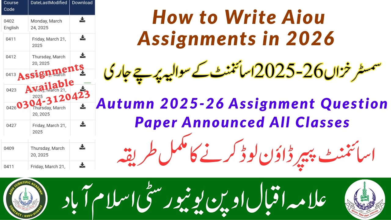 How To Download Aiou Assignment Question Paper 2026 | Aiou Autumn 2025-26 Assignment Paper Upload