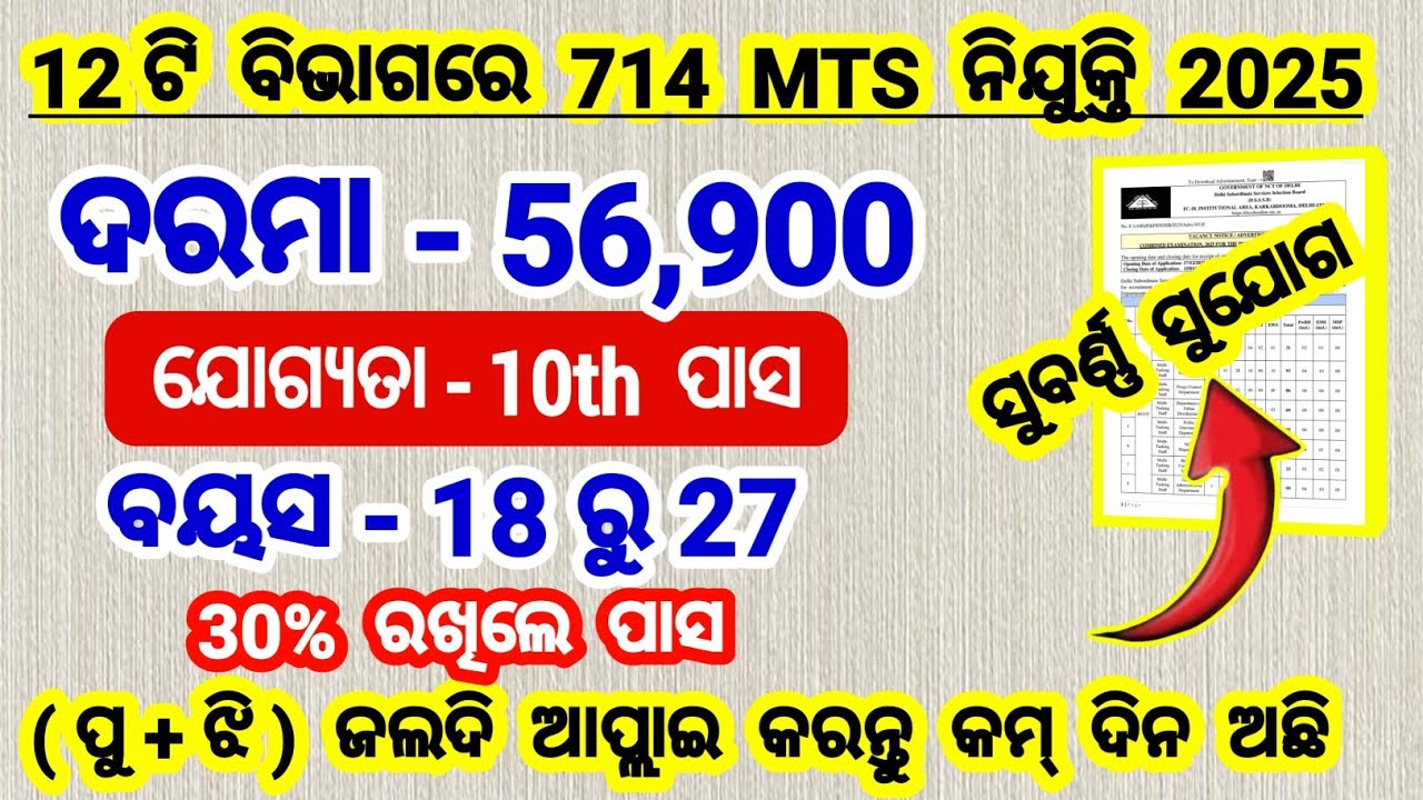 10th pass MTS recruitment 2025 | DSSSB MTS vacancy 2025 details in odia | DSSSB MTS vacancy details