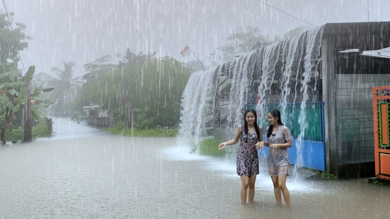 EXTREME WEATHER ⛈️ Heavy Rain & Loud Thunder in beautiful green Village | Overcome Insomnia