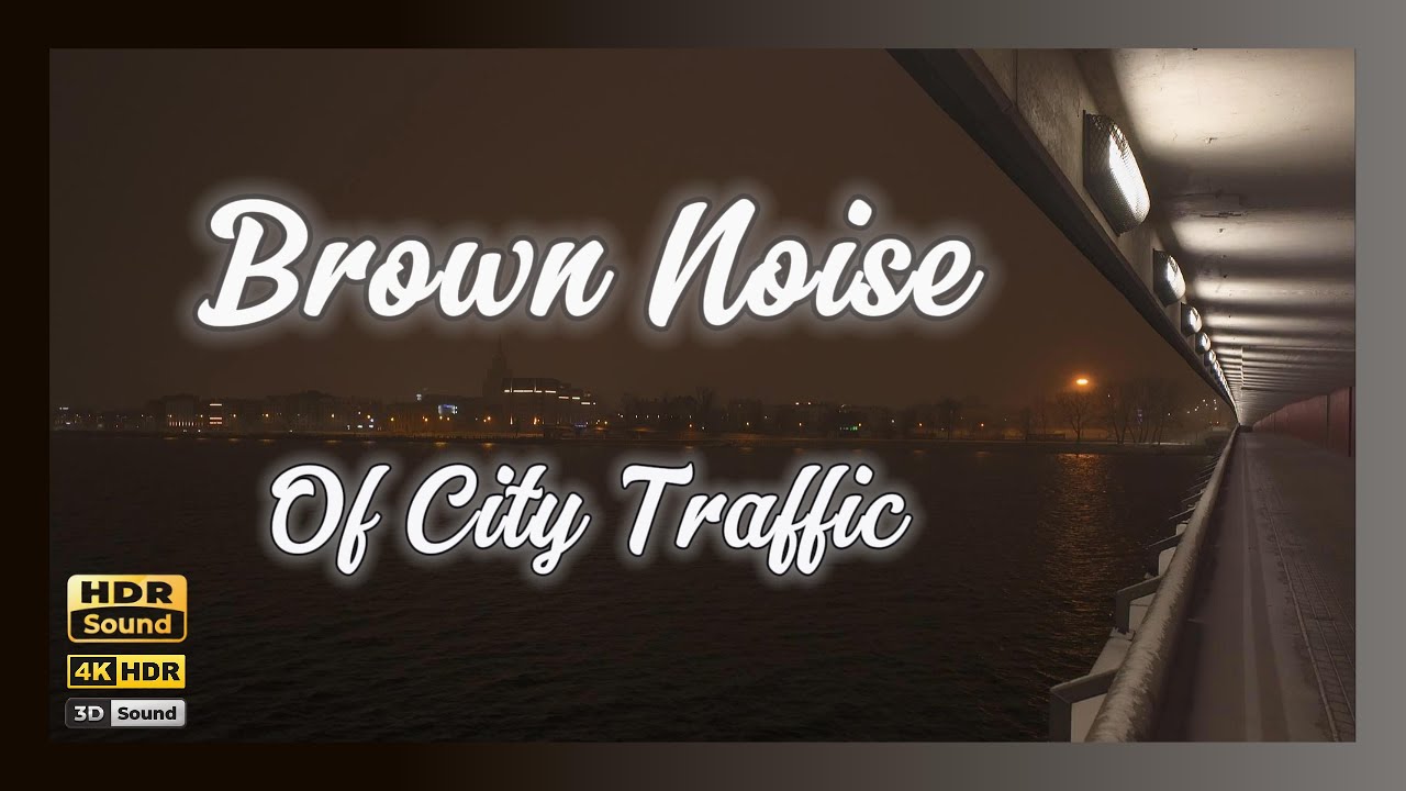 OLED HDR Dark Screensaver. Motion Panorama Of The Night City River. Brown  Ambient Traffic Sounds
