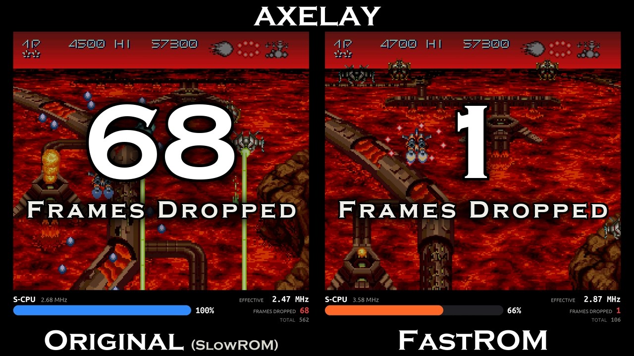 Axelay (SNES) - Original vs. FastROM Comparison