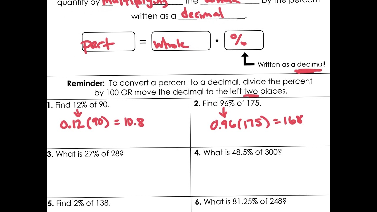 Percent Equation Notes