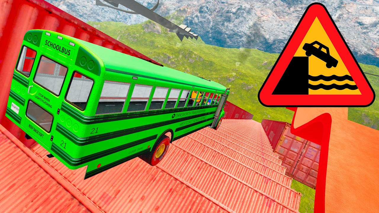 School Bus Crash Test &ndash; USA School Bus Stairs Jumps Down in BeamNG Drive Physics Gameplay