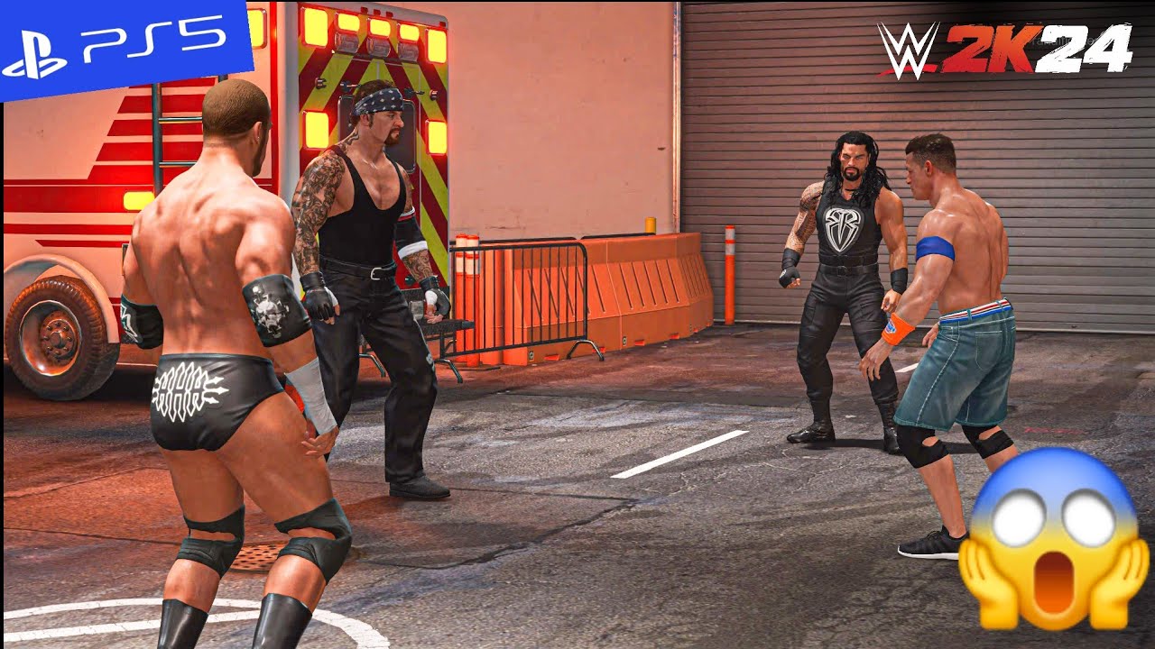 WWE 2K24 - Undertaker vs. John Cena vs. Triple H vs. Roman Reigns - Backstage Brawl | PS5