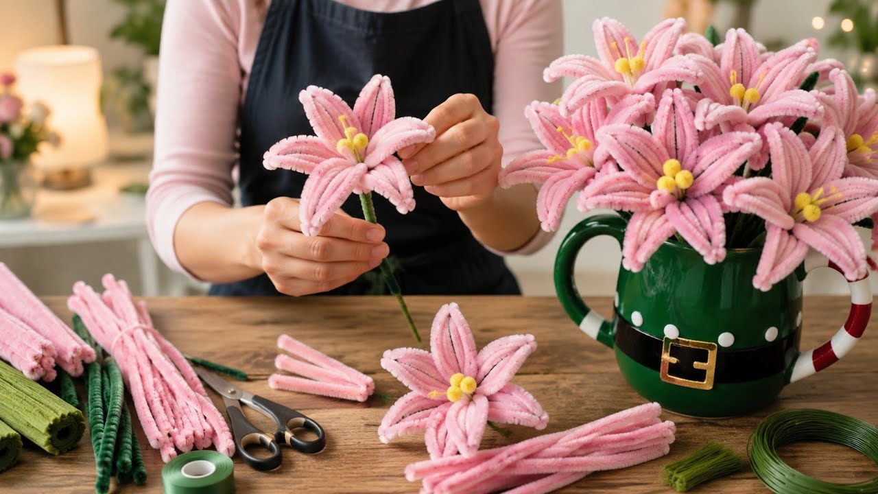 🌺 Beautiful Lily Flowers from Pipe Cleaners | Step by Step