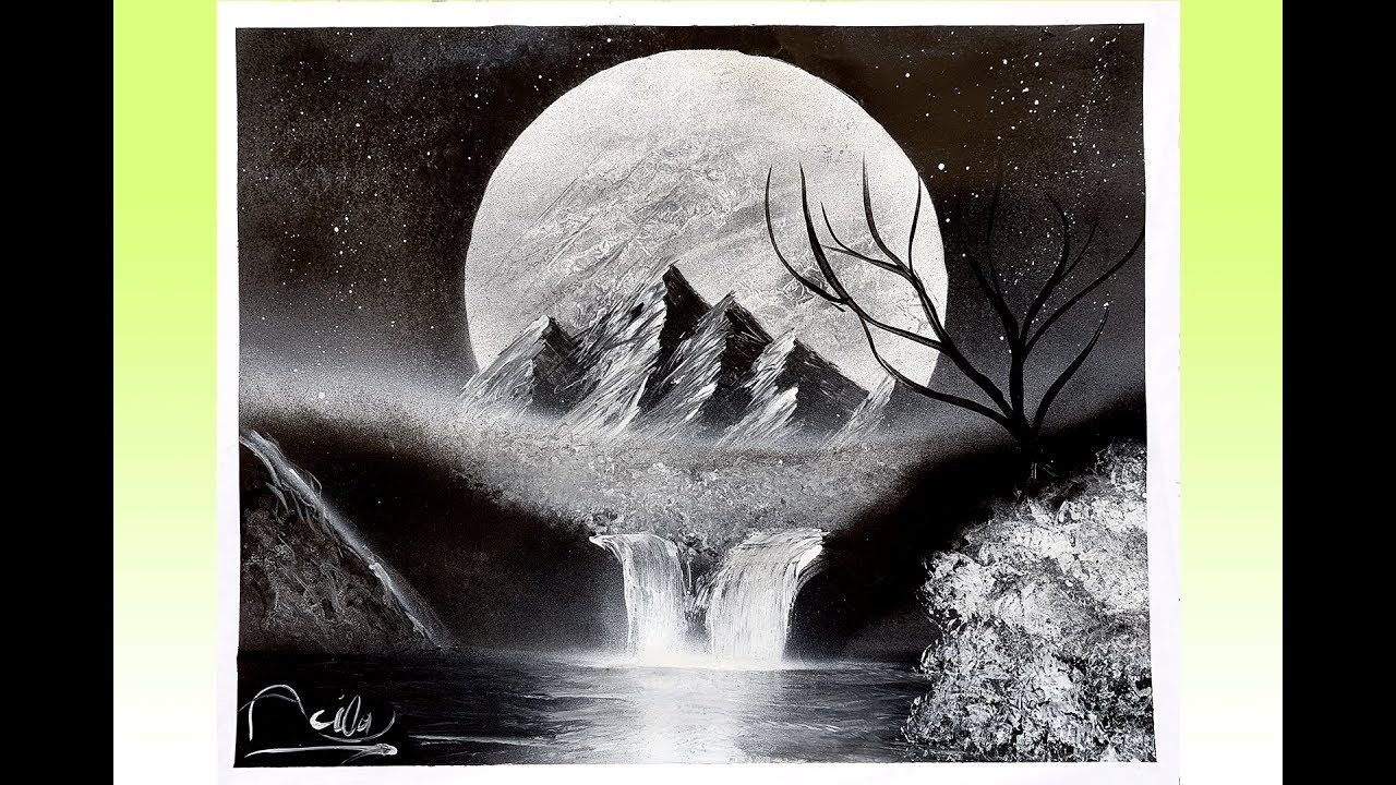 رسم منظر طبيعي بالاسود والابيض
