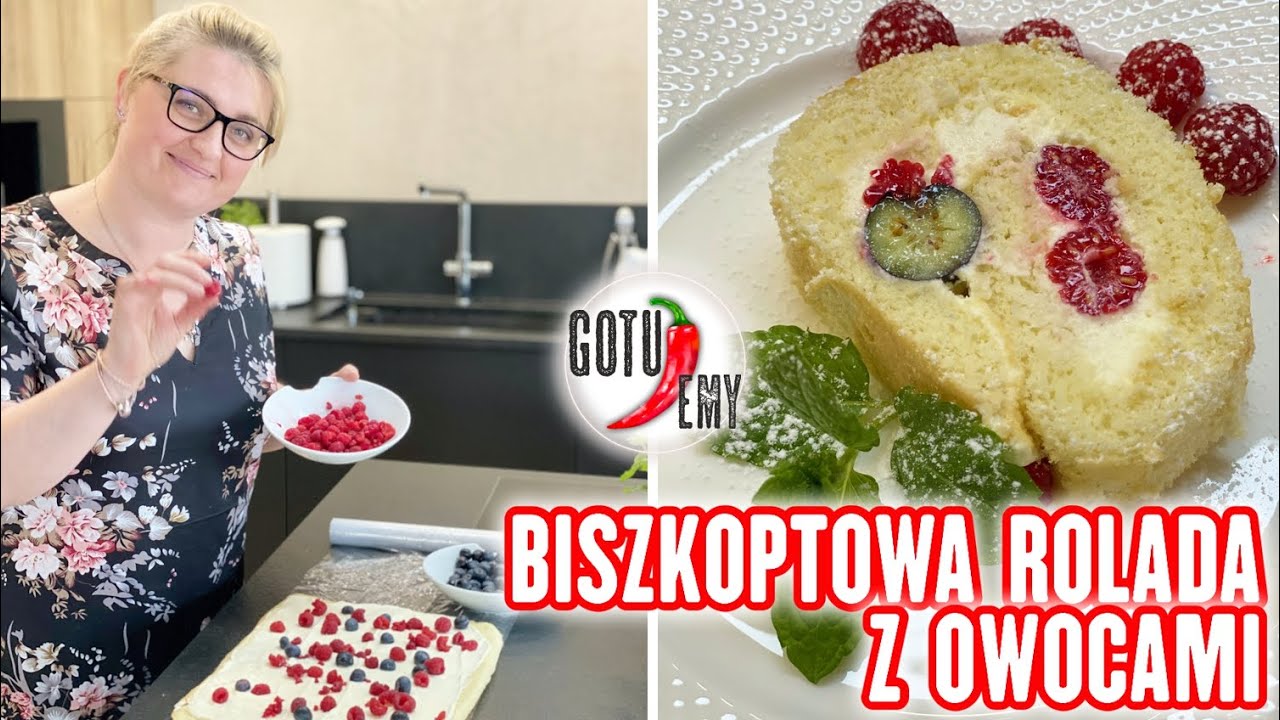 Biszkoptowa rolada z owocami  😃  Pomysł na pyszny deser  👍  GOTUJEMY