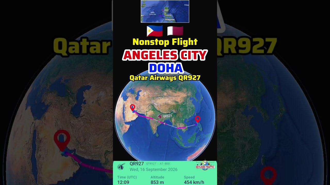 Angeles City to Doha Flight Route with Qatar Airways QR927 | Boeing 787-8 