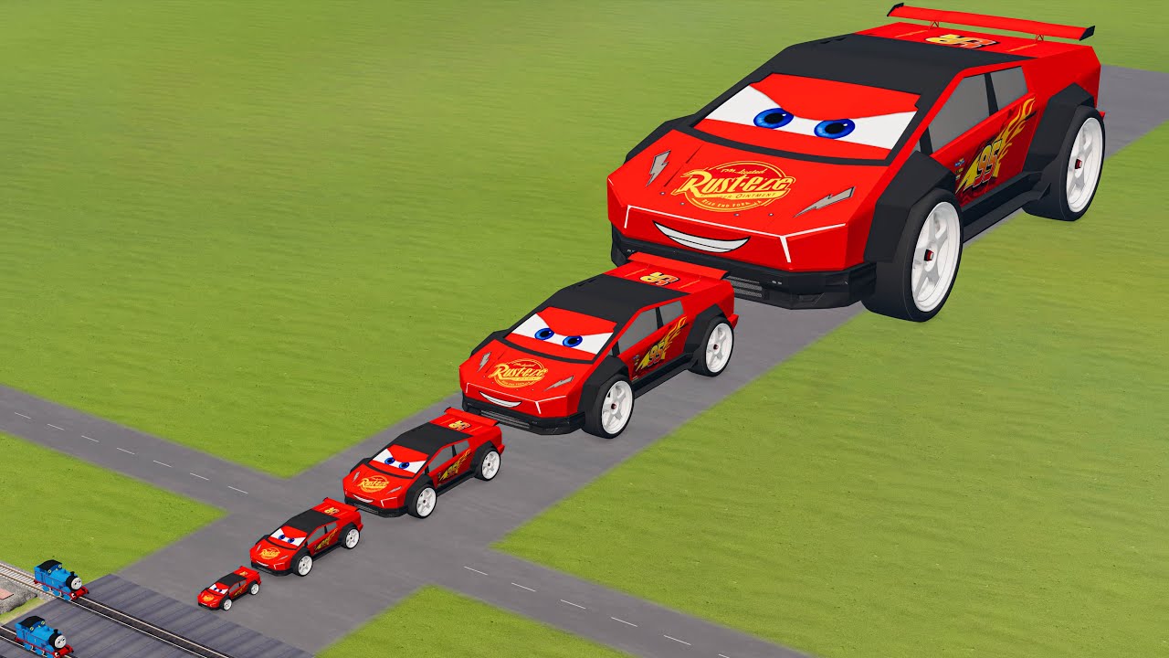 Big & Small Cyber Lamborghini Lightning Mcqueen vs Train Thomas | BeamNG.Drive