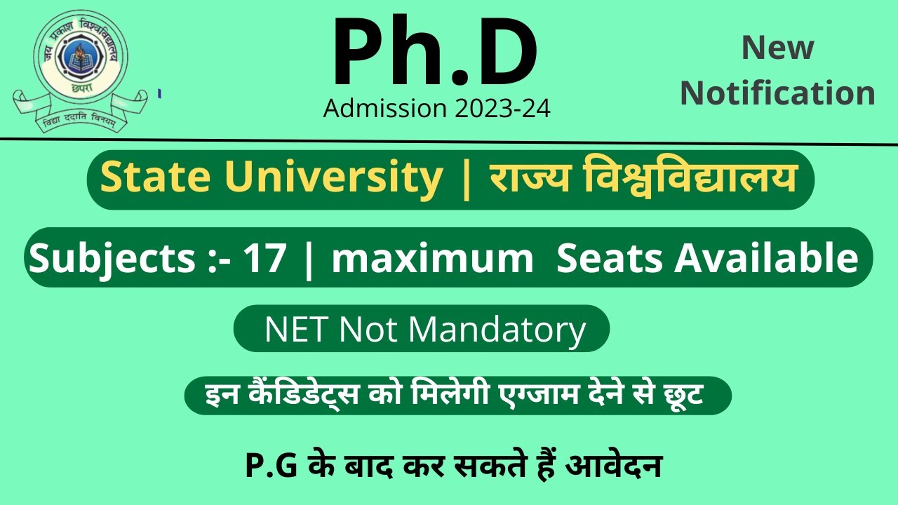 PhD New Admission notification 2023 | State University PhD admission 2023 | NET not Mandatory