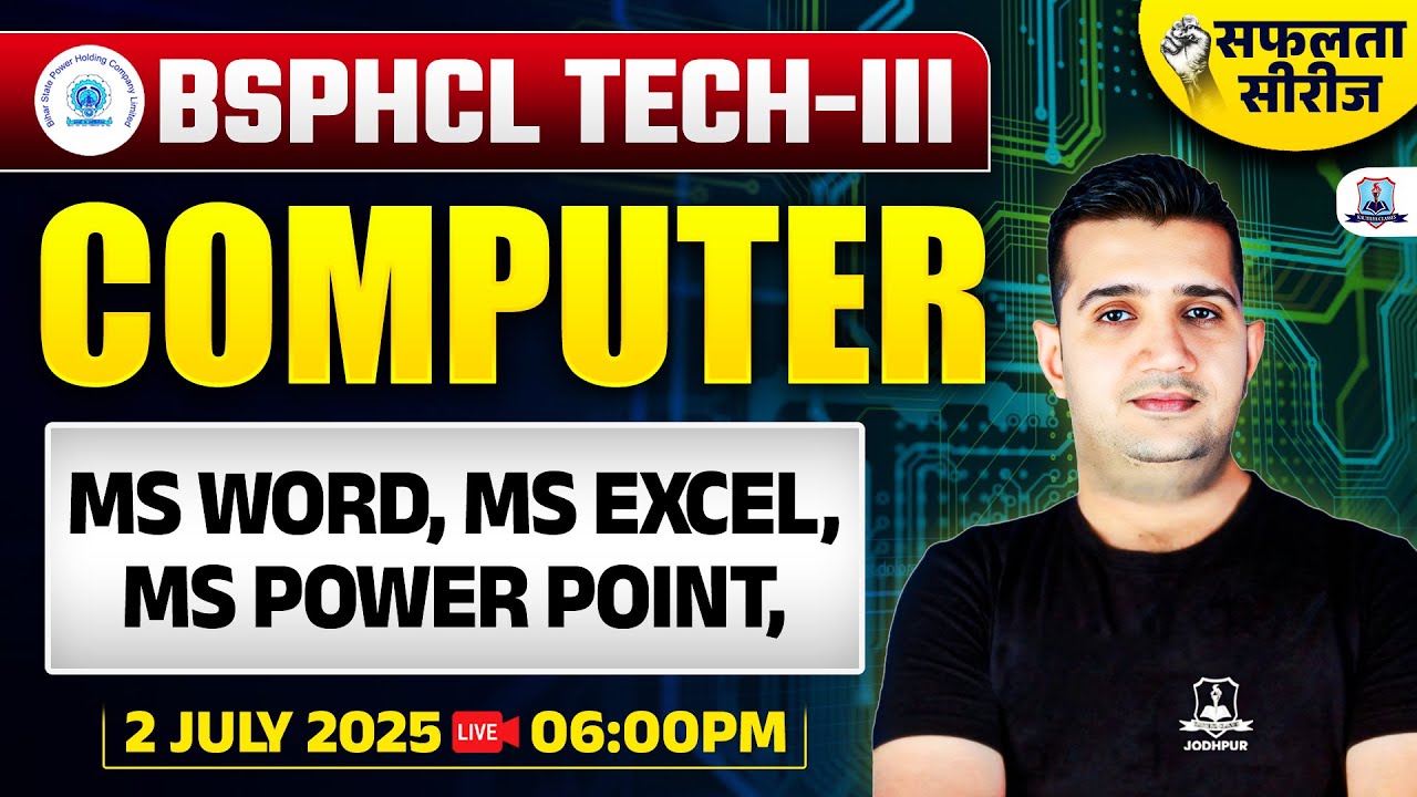 BSPHCL Tech-III Computer Class 🔥 | MS Word, MS Excel, MS PowerPoint Explained | By Kautilya Classes