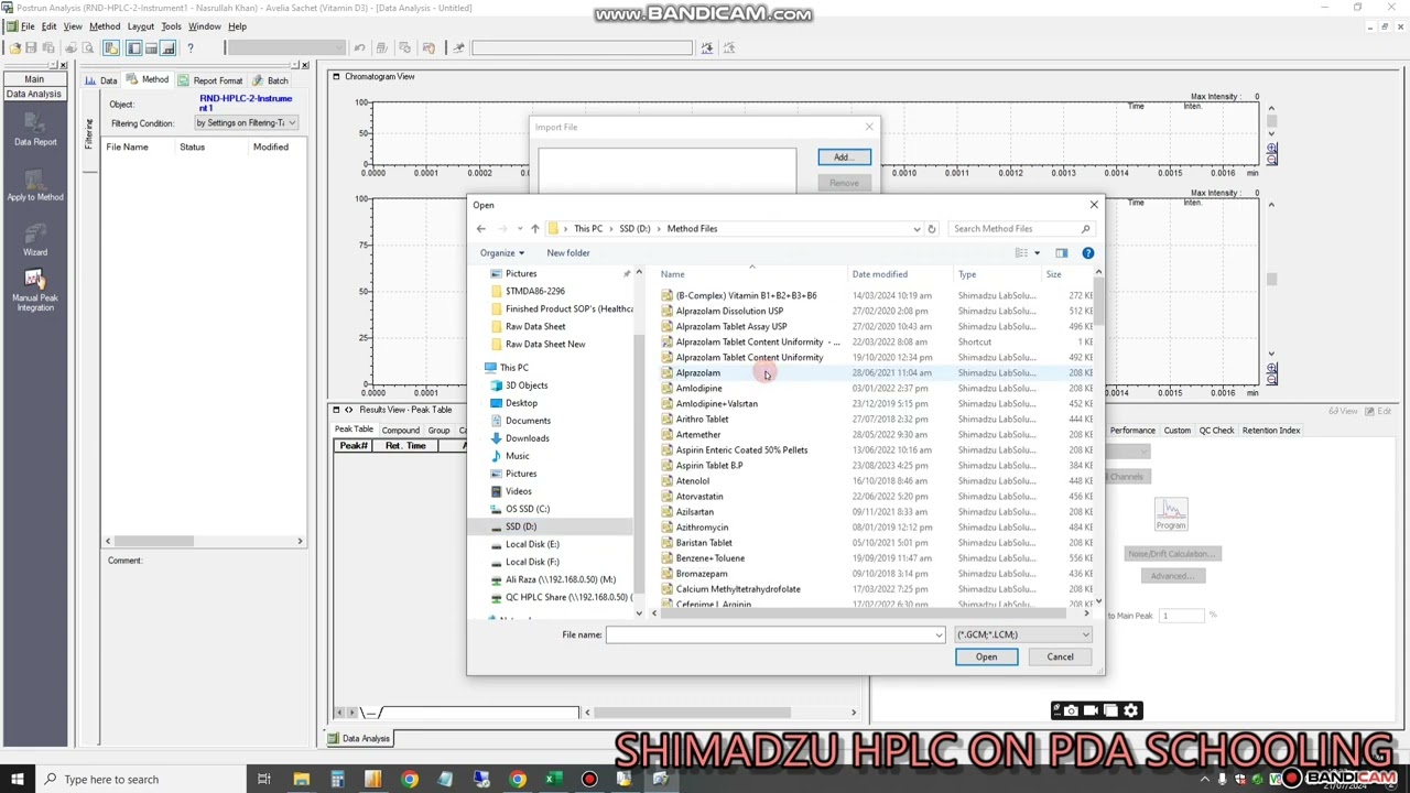 How can upload already saved method file using shimadzu HPLC 005