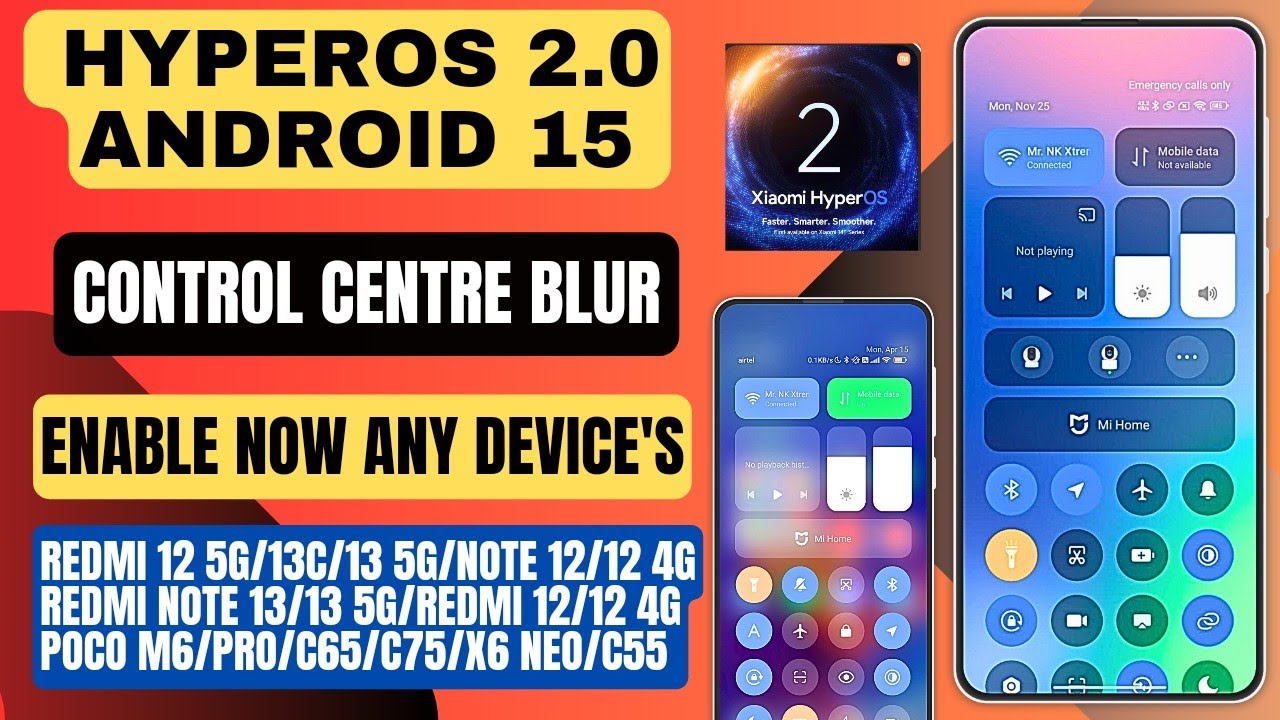 HyperOS 2.0 Enable Control Centre Blur, Any Redmi, Xiaomi, POCO Device's, Control Centre Blur,Color