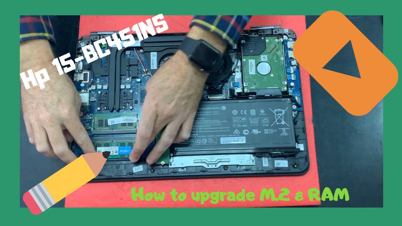 HP Pavilion 15-BC451NS How to Upgrade M.2 Pcie Nvme SSD RAM Disassembly