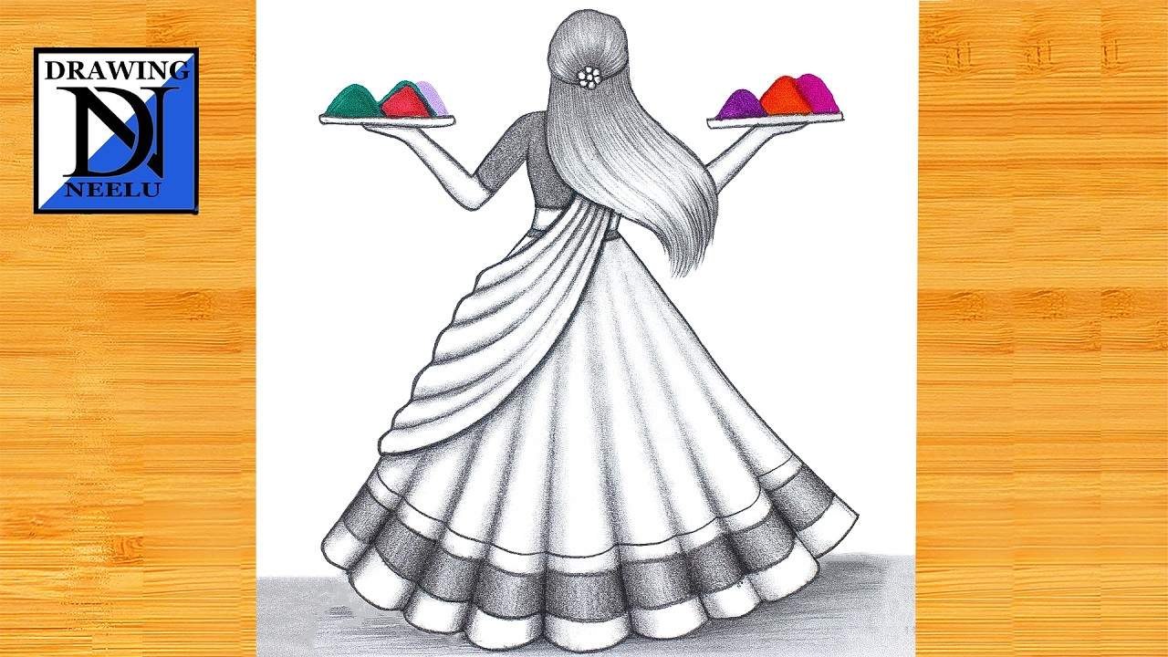 How to draw a Traditional Girl celebrate Holi || Happy Holi Drawing || Pencil Drawing Tutorial