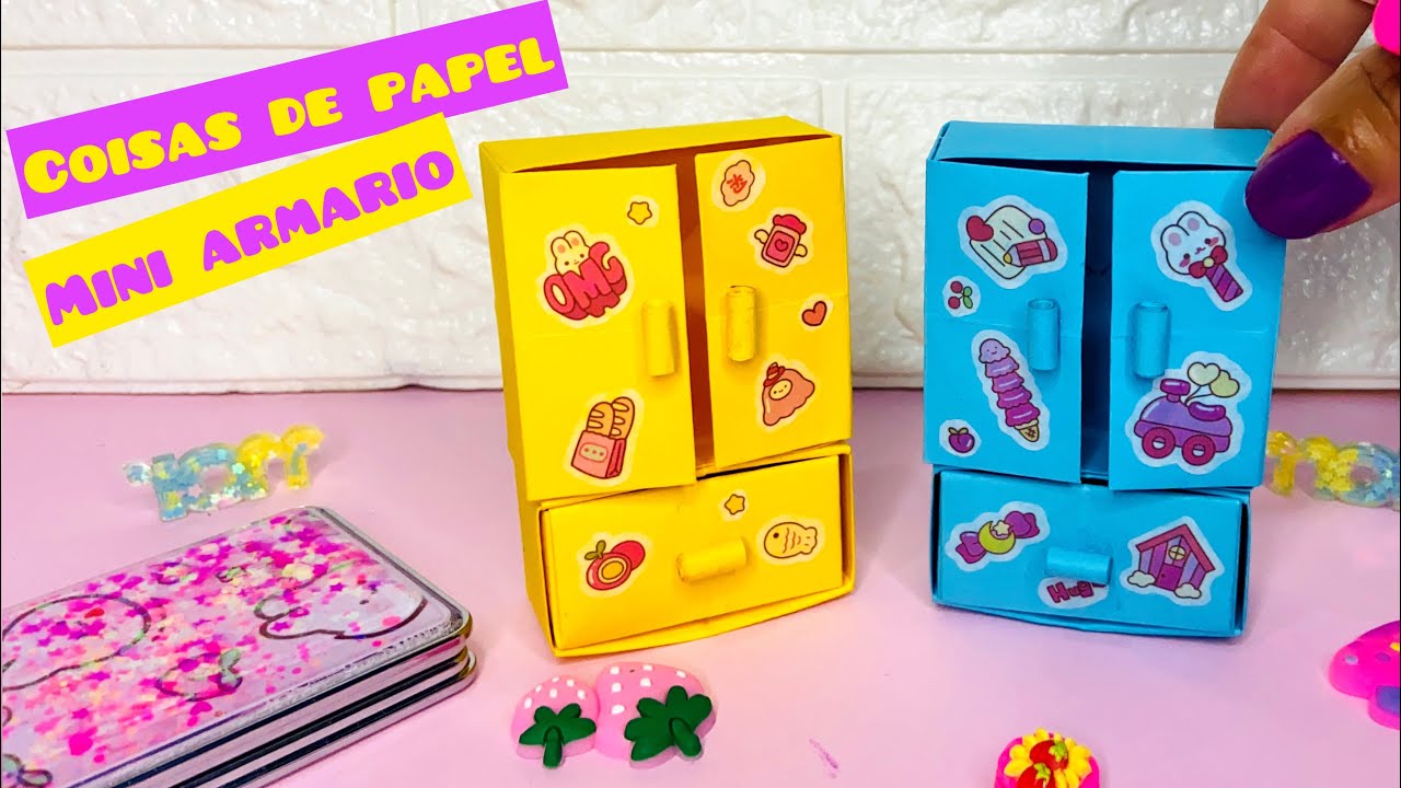 como fazer mini armário de papel com dobraduras |mini armário escolar |origami 💛💙