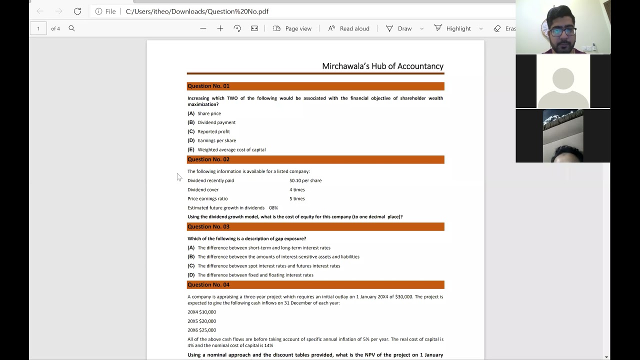 Acca F9(FM) Financial Management MCQ Session Part 1