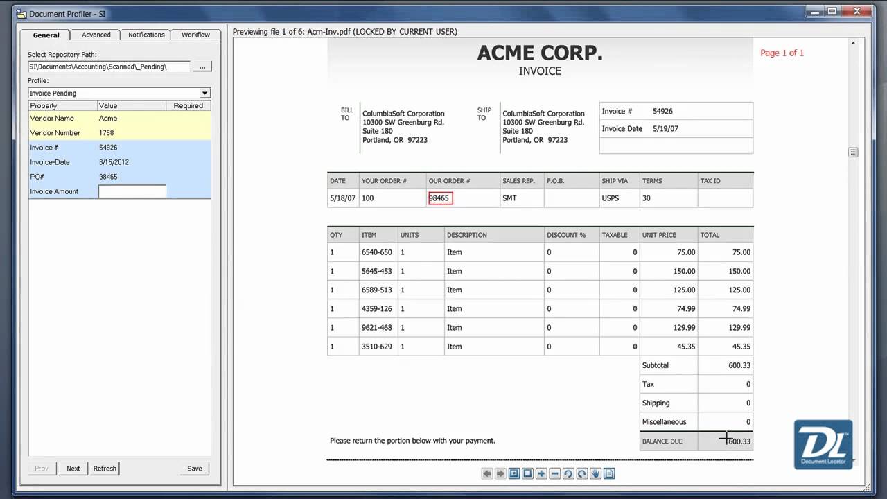 How to index documents with metadata using the Document Profiler tool in Document Locator