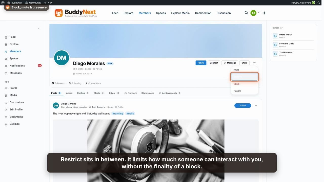 Блокировка, отключение звука и статус &laquo;в сети&raquo; в BuddyNext