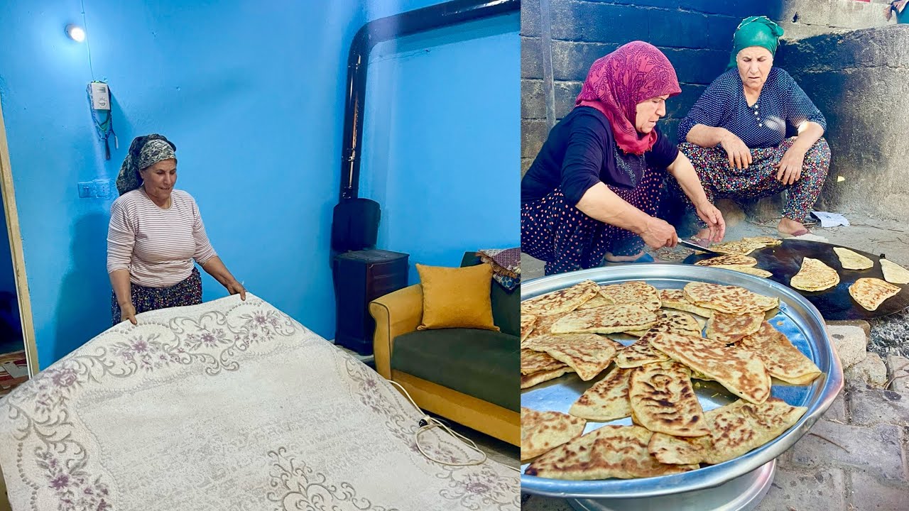 HALAM'IN SOBALI SICAK KÖY EVİ | SOBA KURDUK YENİ HALI SERDİK ISPANAKLI GÖZLEME YAPIMI