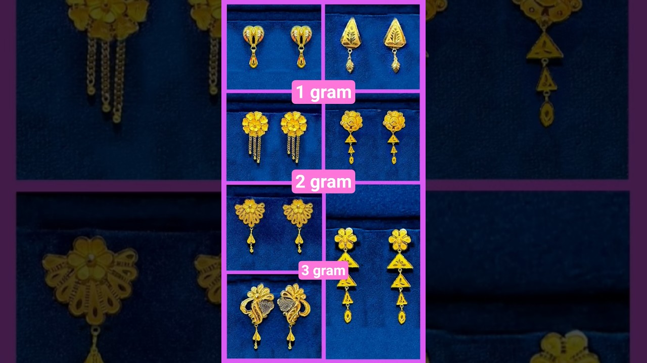 2 gram gold earrings designs, daily wear gold earrings designs, gold tops earrings designs