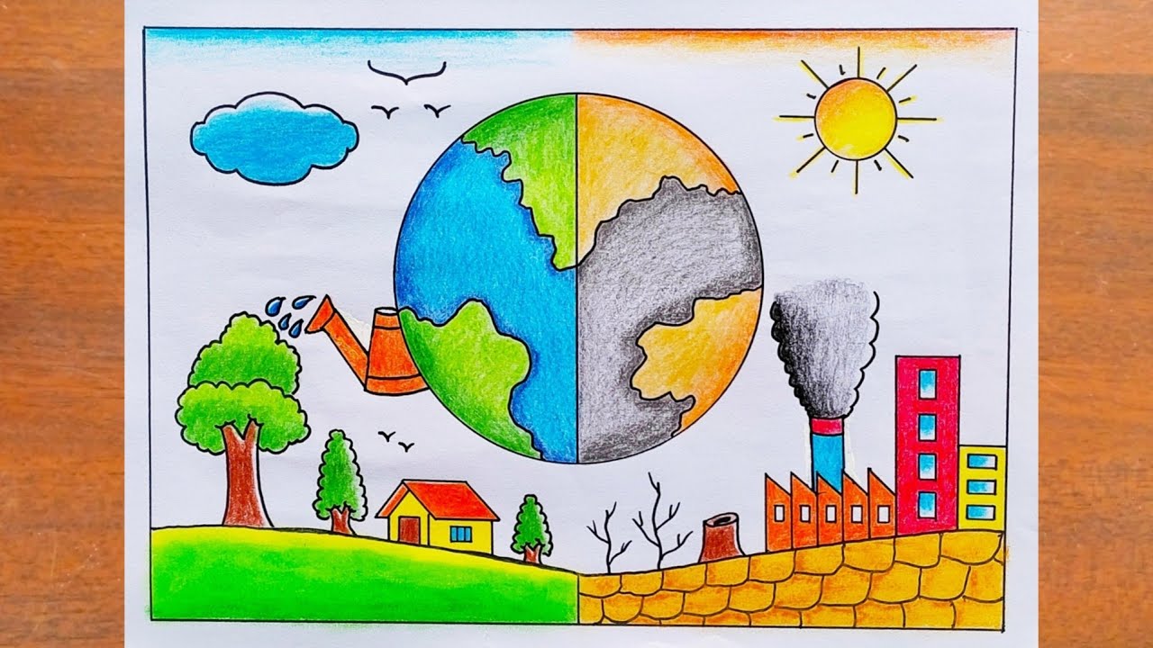 Environment Day Drawing / World Environment Day Poster Drawing Easy Steps / Save Environment Drawing