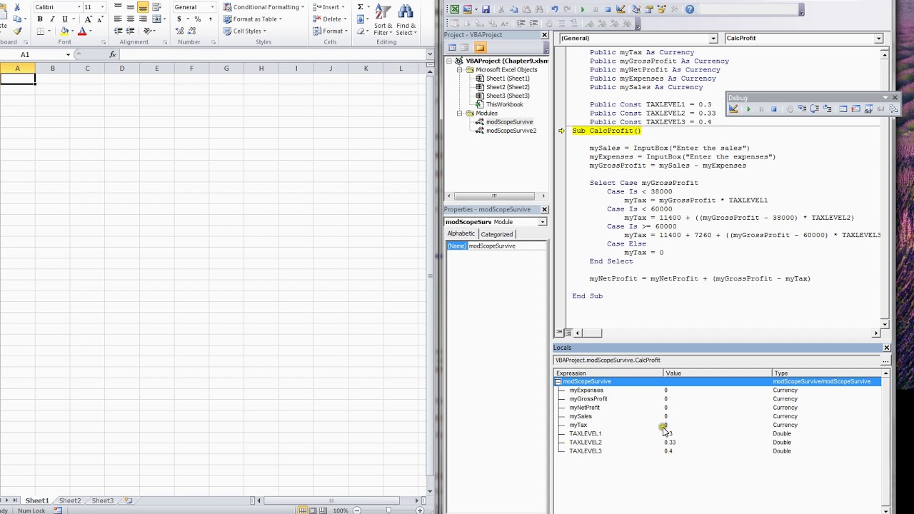 Microsoft Excel 2010 Level Four Video 37 the Locals Window