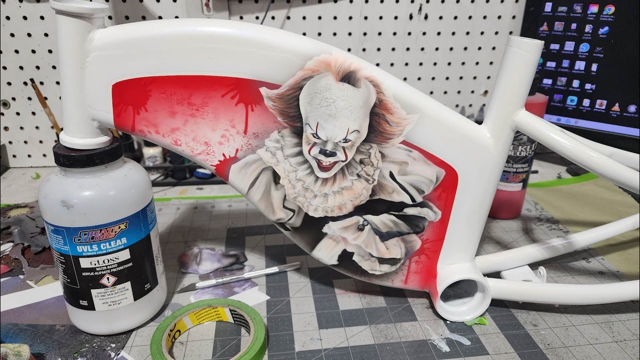 Lets Airbrush Pennywise on lowrider bike frame