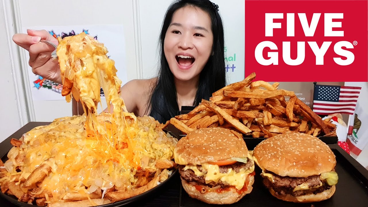 Extra Cheesy FIVE GUYS Animal Style Fries! Double Cheeseburger Animal Style & Fries - Mukbang Asmr