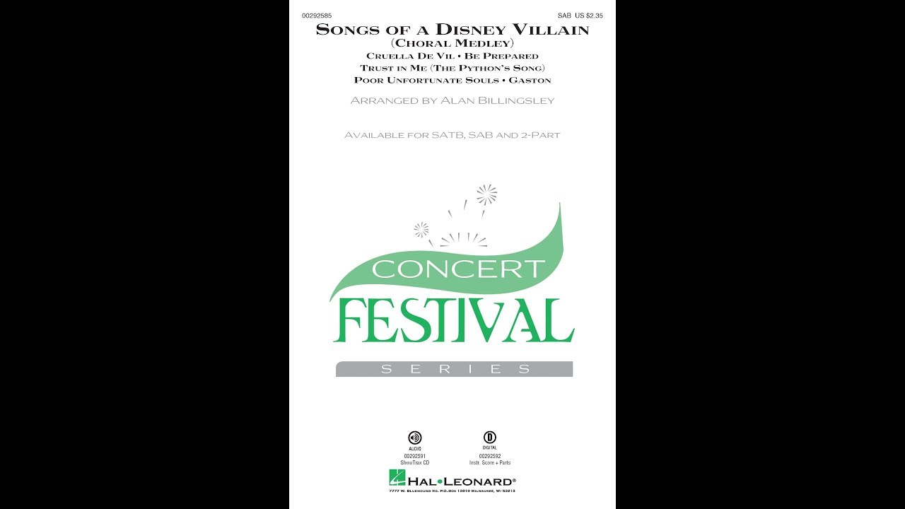 Songs of a Disney Villain (SAB Choir) - Arranged by Alan Billingsley