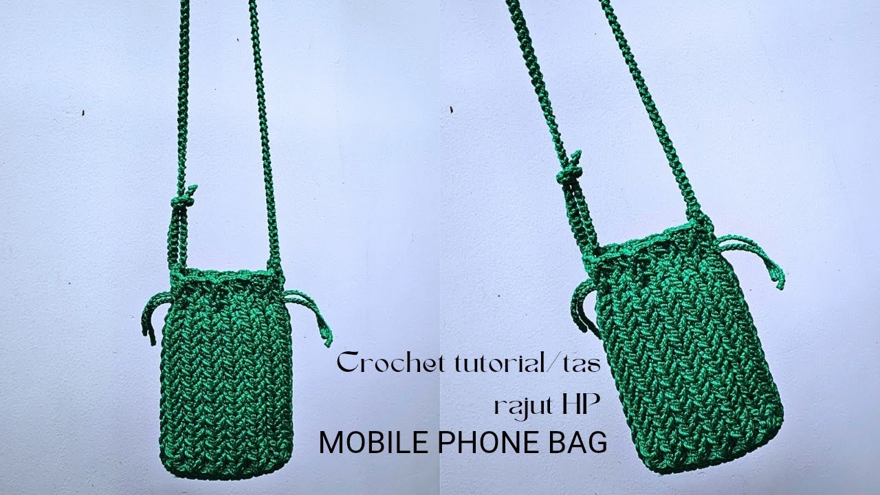 Tas rajut serut/ crochet mobile phone bag 