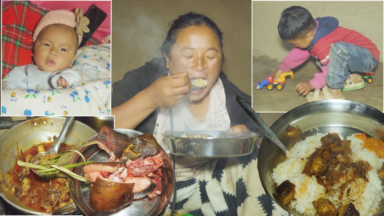 jina cooks  local village PORK with rice for lunch || village local pork || @bhumivillagevlogs