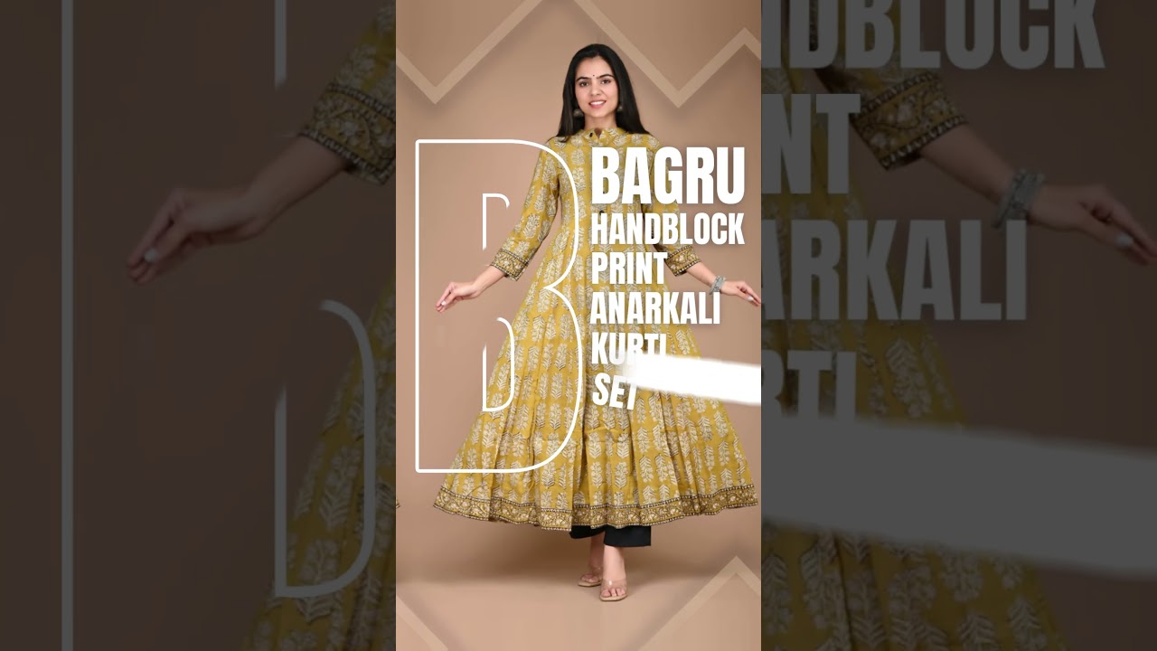 Step into elegance with our Bagru Hand Block Print Anarkali Kurti Set from Blockart! #BagruPrint