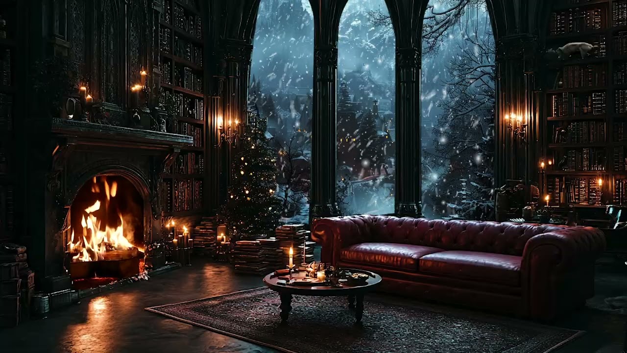 Winter Gothic Library at Night 🕯️📚  Echoing Silence & Dark Academia Ambience for Deep Focus