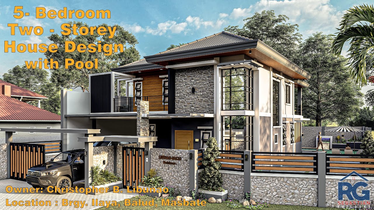 5 - Bedroom Two Storey House Design with Pool