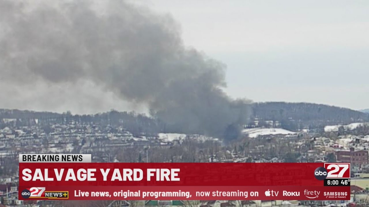 Massive salvage yard fire continues to burn in York County