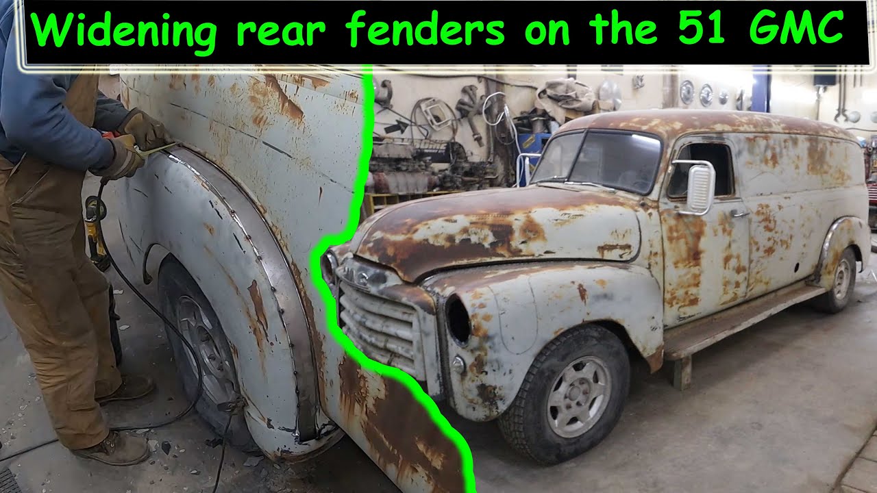 Finishing the widebody 1951 GMC panel truck, widening the rear fenders 2 inches