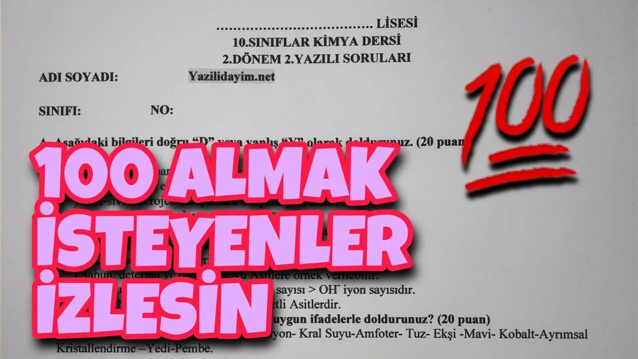 10.Sınıf Kimya 2.Dönem 2.Yazılı