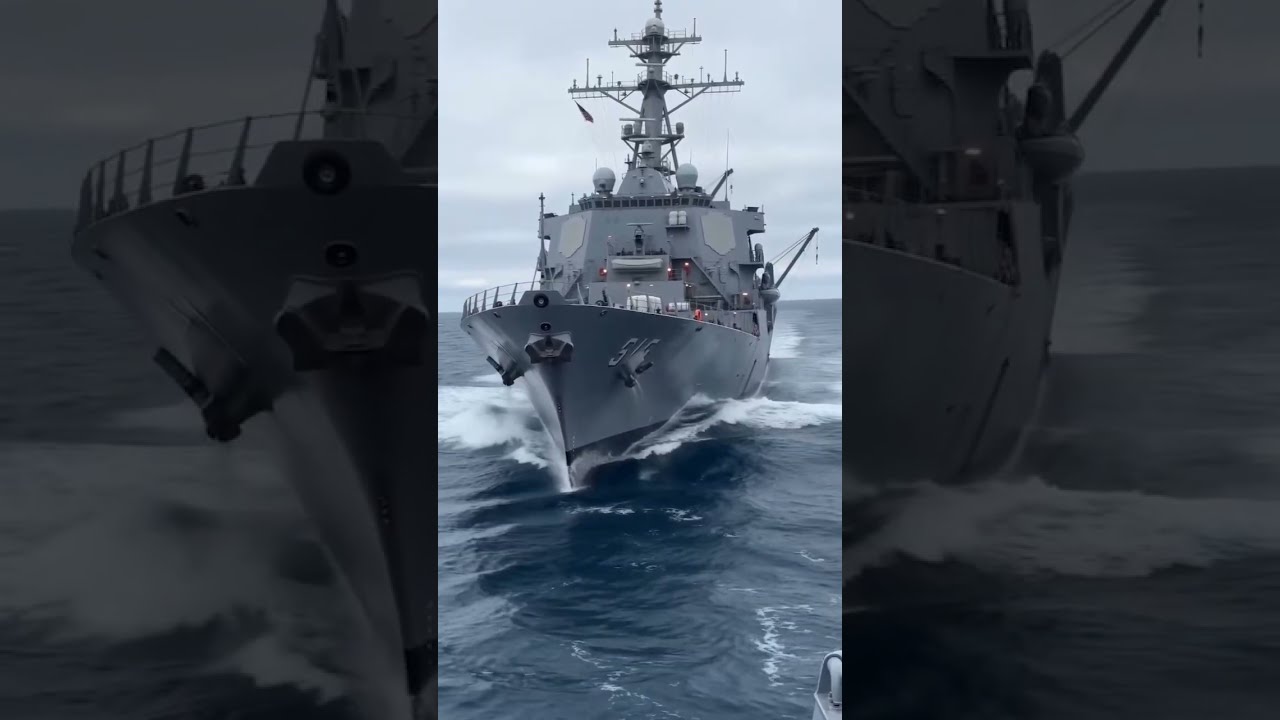 A Naval Support Ship Battles Two Wave Systems in Rough Seas! 🌊🚢