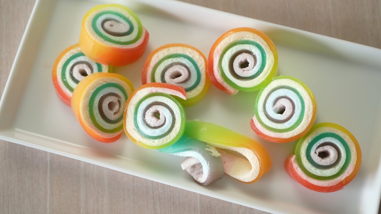 Rainbow Jelly Gelatin Pinwheels 虹色くるくるマシュマロゼリー Roll Ups