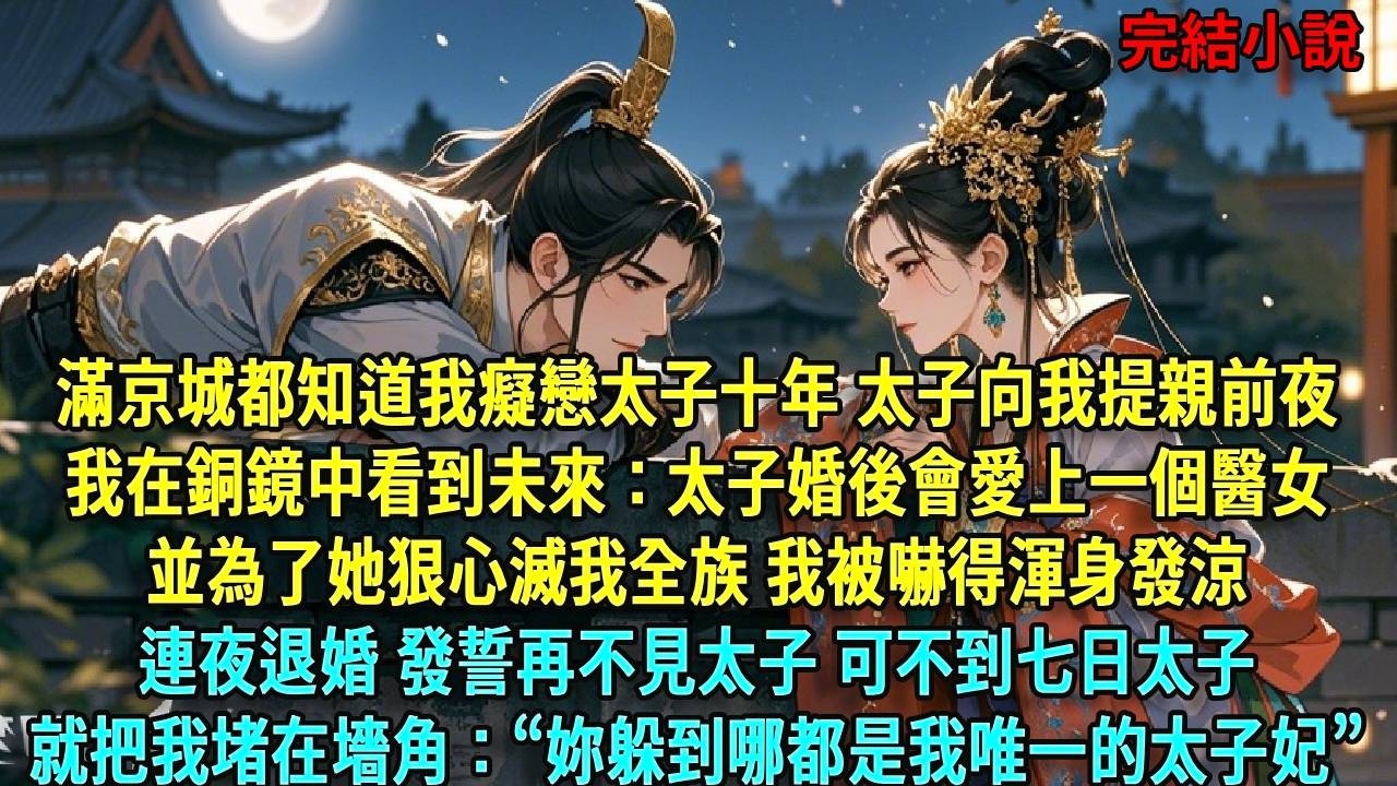 滿京城都知道我癡戀太子十年，就在太子向我提親前夜，我在銅鏡中看到未來：太子婚後會愛上一個醫女，並為了她狠心滅我全族。我被嚇得渾身發涼，連夜退婚，發誓再不見太子，可不到七日#爽文#古言#打臉#小說